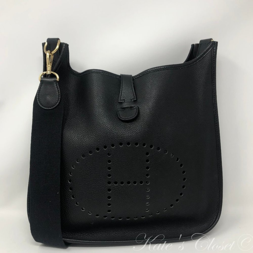 SOLD!! HERMES Vintage Evelyne  Black Cross Body Bag